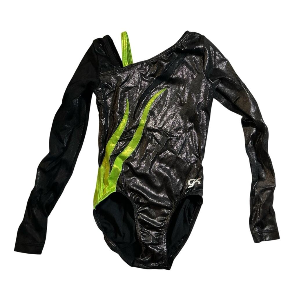 GK Elite Leotard Black and Green Long Sleeve Competition Size Child Medium